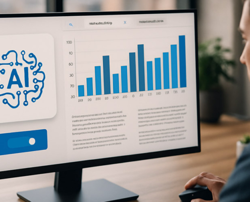 Kenniswerker achter een computer met een AI-assistent