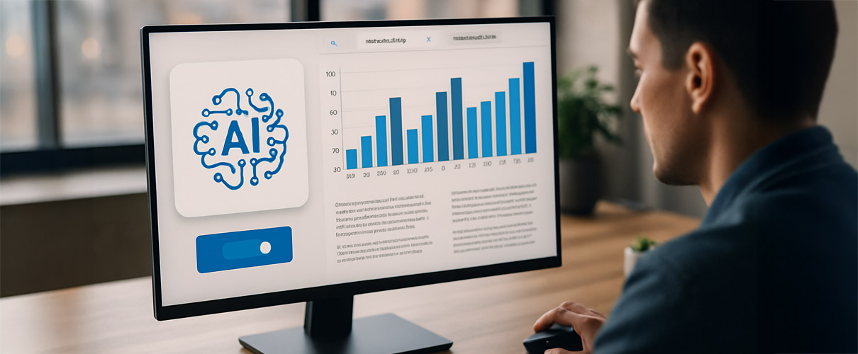 Kenniswerker achter een computer met een AI-assistent