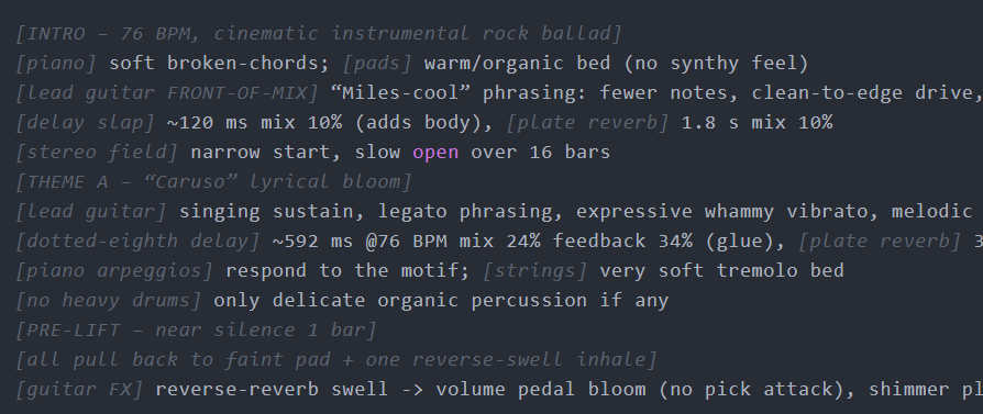 Fragment van prompt voor SUNO