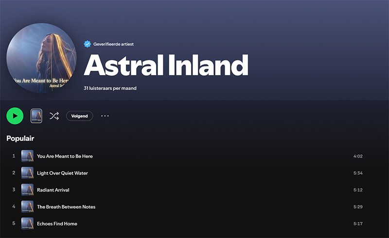 Screenshot van het album op Spotify